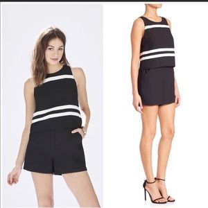 Parker "Amor" woven romper w/contrasting stripes.